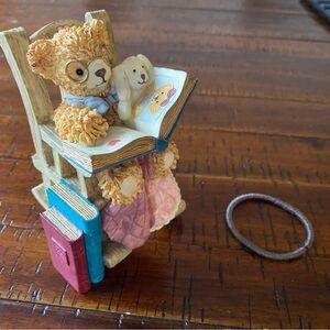 Adorable Bear Reading Figurine - Brown and Pink